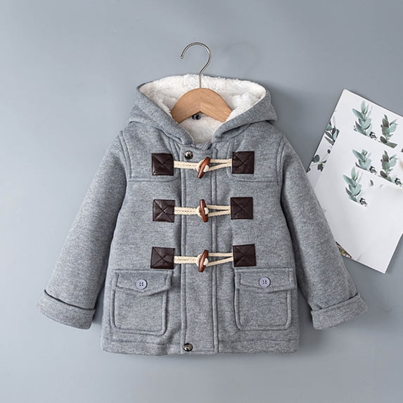 Paiwinds Kids Hooded Toggle Coat with Lapel Collar, Versatile Fleece Lined Long Sleeve Jacket for School, Weekend Activities and Family Outings in Cool Weather