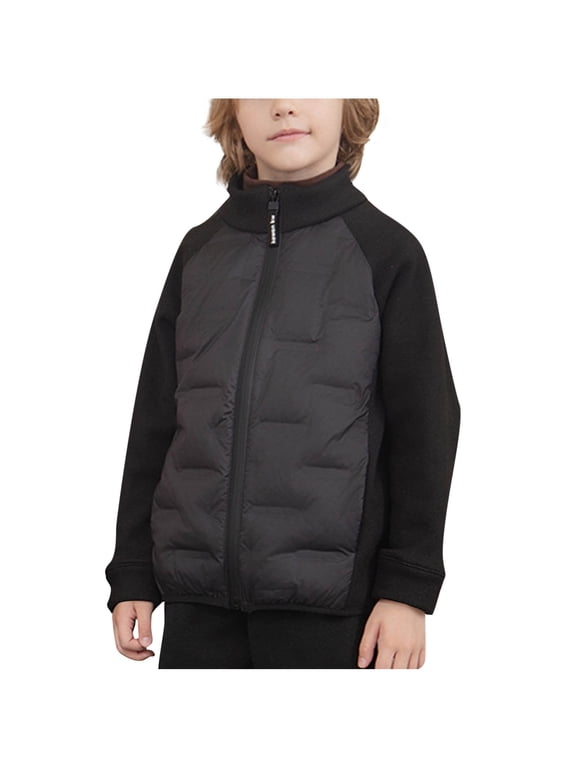 Kids Lightweight Puffer Jacket with Full Zip and Hood, Color Block Winter Coat Years, Thin Warm Design for School, Outdoor and Casual Wear