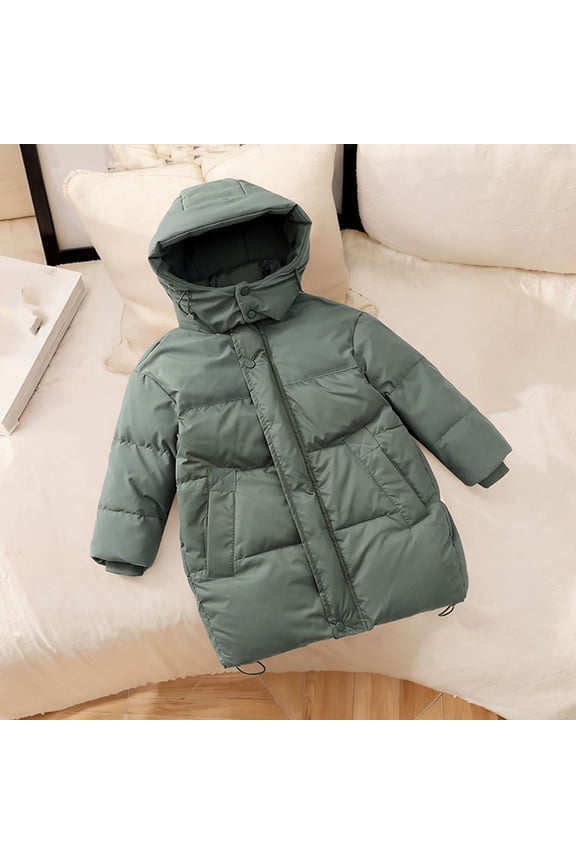 Kids Medium-Length Hooded Winter Jacket, Thick Insulated Fleece Lined Coat with Zipper Front for Superior Warmth, Casual Sports and Daily Cold Weather Protection
