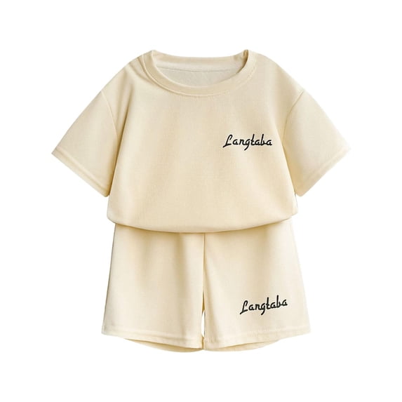 Paiwinds Kids Summer Casual Set Round Neck Short Sleeve Top And Elastic Waist Pants Comfortable Sports Suit