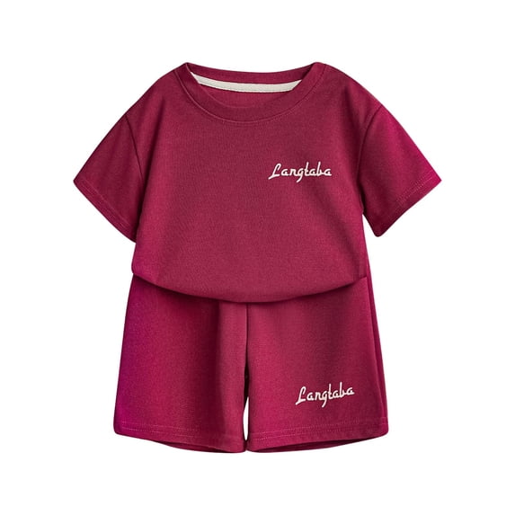 Paiwinds Kids Summer Casual Set Round Neck Short Sleeve Top And Elastic Waist Pants Comfortable Sports Suit