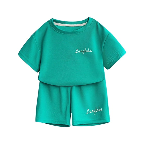 Paiwinds Kids Summer Casual Set Round Neck Short Sleeve Top And Elastic Waist Pants Comfortable Sports Suit