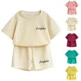thumbnail image 1 of Paiwinds Kids Summer Casual Set Round Neck Short Sleeve Top And Elastic Waist Pants Comfortable Sports Suit, 1 of 9