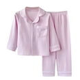 thumbnail image 1 of Paiwinds Kids Summer Pajamas Set Long Sleeve Turndown Collar Button Down Top And Pants Cotton Home Wear, 1 of 8