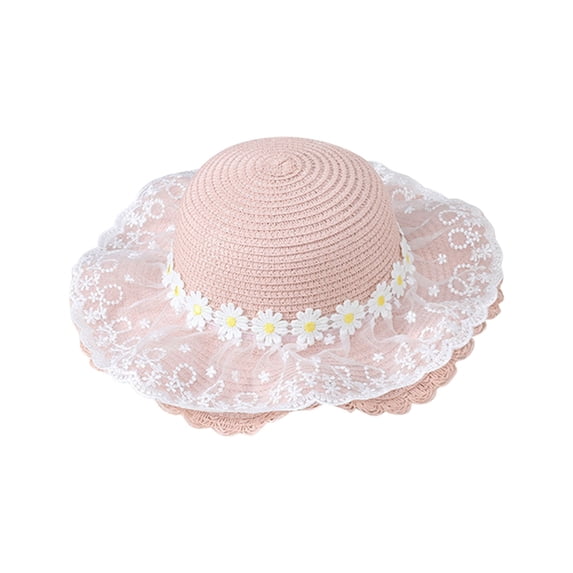 Paiwinds Kids Sun Hat Girls Summer Beach Hat Foldable Wide Brim Lace Straw Hat UV Protection Outdoor Travel Cap for Children 2-12 Years