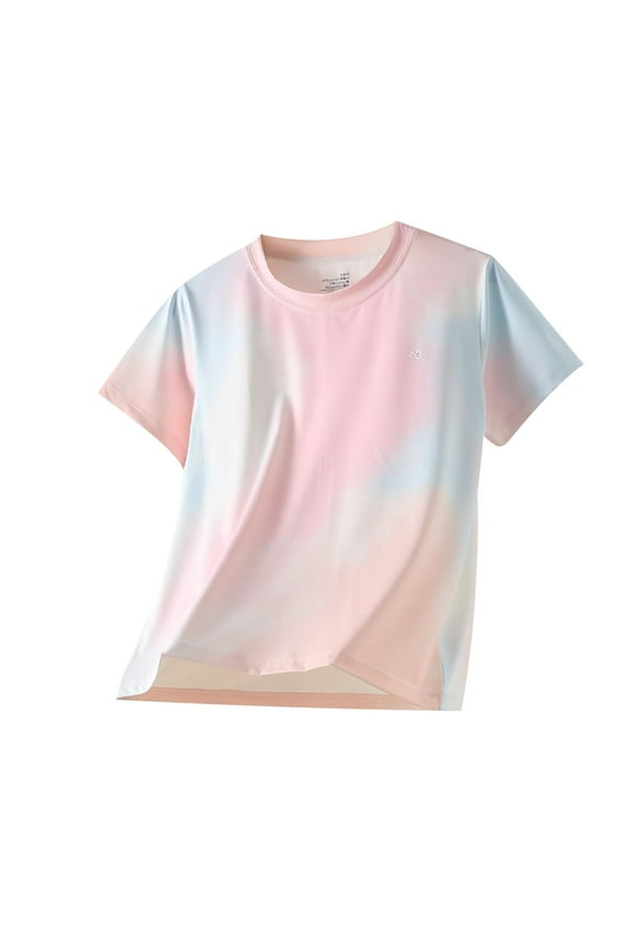 Kids Tie Dye Ice Silk Short Sleeve T-Shirt UPF50+ Sun Protection Quick Dry Breathable Top for Outdoor Summer Play