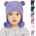 thumbnail image 1 of Paiwinds Kids Winter Knitted Beanie Hat with Ear Flaps & Pom Poms - Warm Fleece Lined Cap for Boys Girls 2-12 Years, Cute Bear Ear Design, Soft Stretch Fit for Cold Weather, 1 of 8
