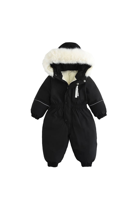 Kids Winter Snowsuit 1-4T Boys Girls Thermal Hooded Jumpsuit for Skiing Outdoor Activities Water Repellent Warm Insulated Coverall