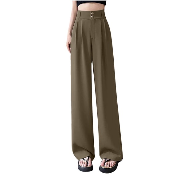 Paiwinds Ladies' Solid Color High Waist Straight Leg Wide Leg Pants, Elastic Waist, Stretchy Ice Silk Suit Trousers for Office, Classic Fit, Multiple Colors.