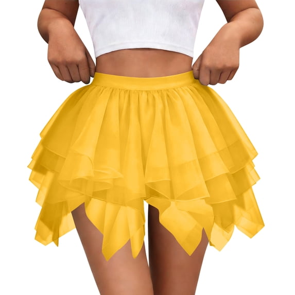 Paiwinds Ladies' Spring Summer Casual Mesh Layered Midi Skirt with Elastic Waist, Soft Breathable Polyester for Everyday Wear
