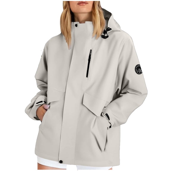 Paiwinds Ladies' Spring And Winter Waterproof Hooded Pocket Zipper Jacket Outdoor Mountaineering Clothing Sports Jacket with Durable Material and All-Weather Performance