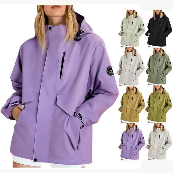 Paiwinds Ladies' Spring And Winter Waterproof Hooded Pocket Zipper Jacket Outdoor Mountaineering Clothing Sports Jacket with Durable Material and All-Weather Performance