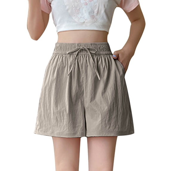 Paiwinds Ladies' Summer Ice Silk 5-Inch Shorts with Side Pockets, High Rise Drawstring Elastic Waist, Wide Leg Loose Fit Quick Dry Casual Shorts, Breathable, Multiple Colors.