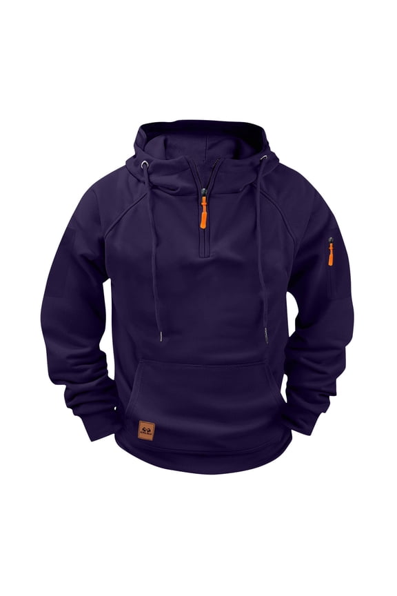 Men's Athletic Hoodie & Casual Jacket, Raglan Sleeve Quarter Zip Pullover with Multiple Pockets, Warm Fleece Lined Outerwear for All Season Wear
