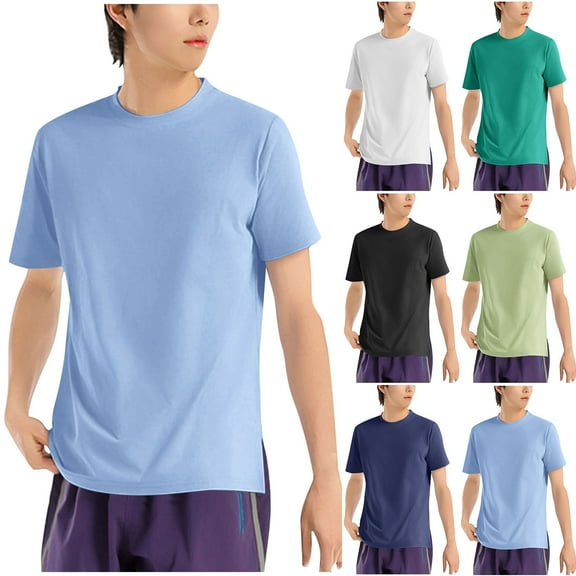 Paiwinds Men’s Athletic Round Neck Short Sleeve Top Nylon-Spandex 4-Way Stretch,Casual Running Gym Breathable & Dry,S-3XL 6 Colors