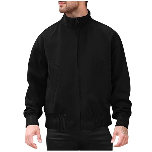 Paiwinds Men's Baseball Jacket Full Zip Stand Collar Long Sleeve Solid Color Casual Outerwear with Zippered Pockets for Sporty Look