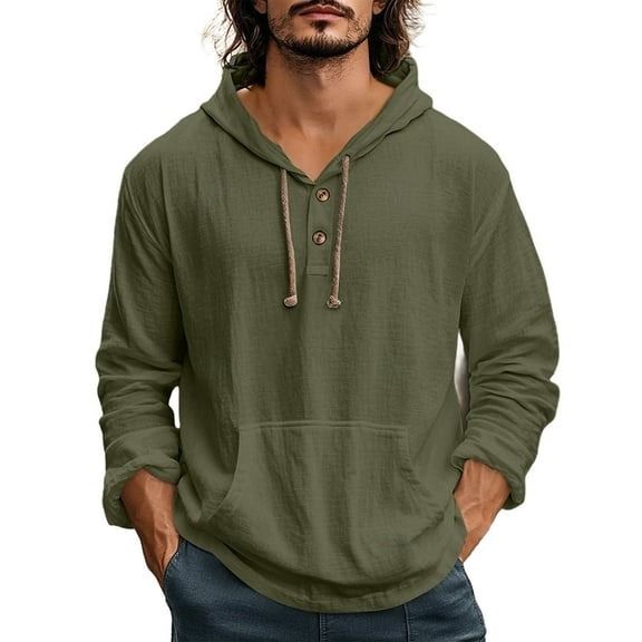 Paiwinds Men's Beach Hoodie Pullover, Resort Casual Long Sleeve Top with Half Button Placket & Drawstring, Lightweight Cover-Up for Vacation and Outdoor
