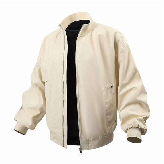 Paiwinds Men's Bomber Jacket with Full Zip Closure and Stand-Up Collar, Classic Casual Style, Polyester Nylon Blend, Solid Color Design with Practical Pockets for Daily Wear
