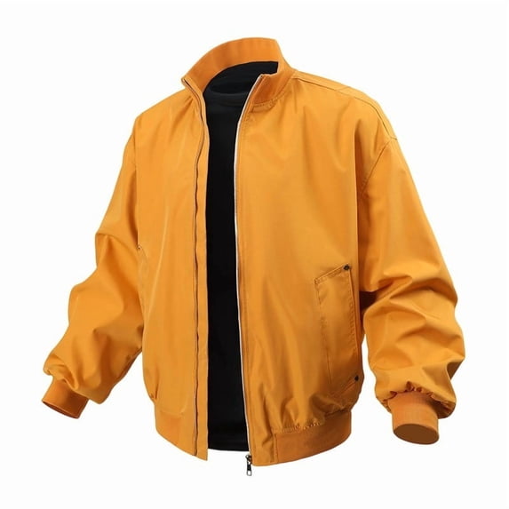 Paiwinds Men's Bomber Jacket with Full Zip Closure and Stand-Up Collar, Classic Casual Style, Polyester Nylon Blend, Solid Color Design with Practical Pockets for Daily Wear