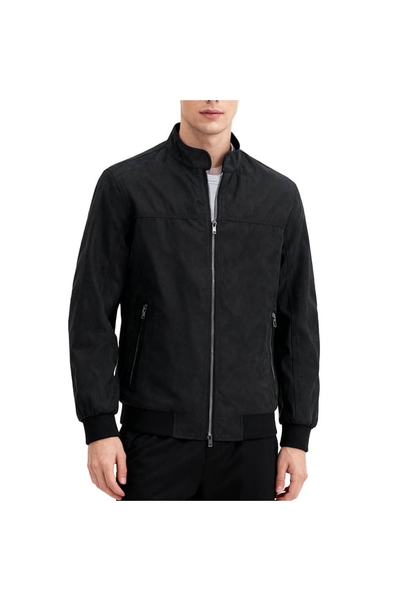 Men's Bomber Jacket with Full Zip Stand-Up Collar, Classic Casual Style, Polyester Nylon Blend, and Practical Pockets for Daily Wear, Outdoor Activities, and Versatile Use