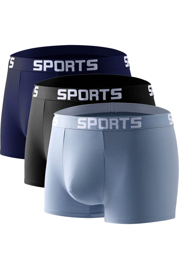 Men's Boxers 3-Pack, Flat Corner Sports Shorts, Breathable Polyester Underwear, Elastic and Colorfast, for Everyday Casual Wear