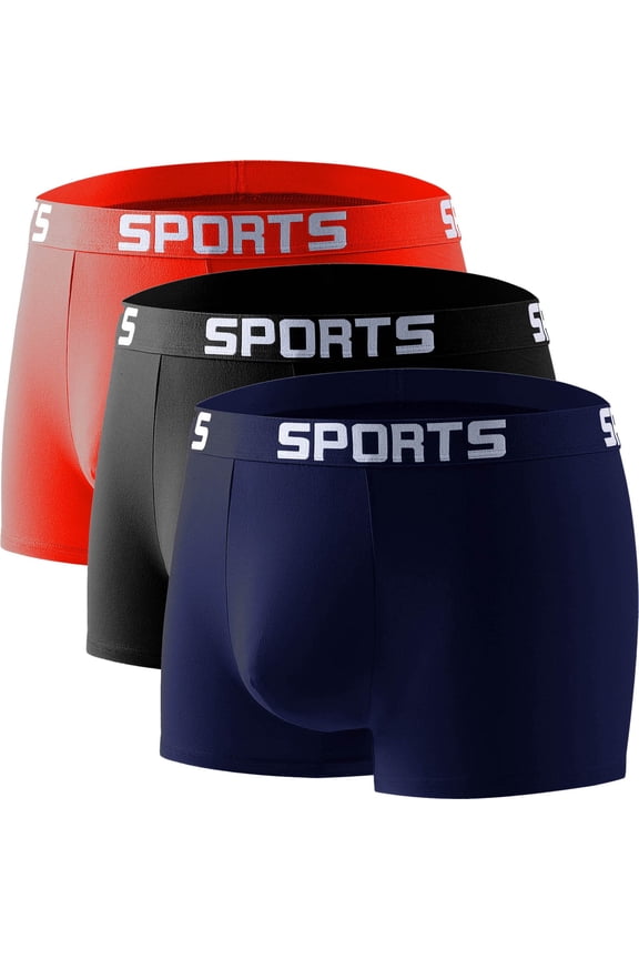 Men's Boxers 3-Pack, Flat Corner Sports Shorts, Breathable Polyester Underwear, Elastic and Colorfast, for Everyday Casual Wear