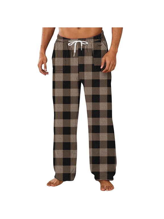 Men's Brushed Warmth Pants with Elastic Waist and Pockets for Home Wear, Lounging, Comfortable Fit, and Easy Care