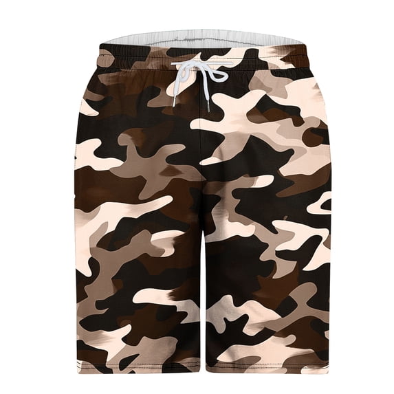 Paiwinds Men's Camouflage Shorts Elastic Waist Drawstring Beach Pants with Pockets Knee Length Casual Summer Sports Shorts