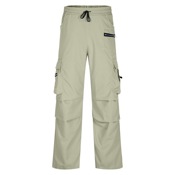 Paiwinds Men's Casual Cargo Pants with Drawstring Elastic Waist, Relaxed Fit Multi-Pocket Trousers for Spring Summer Outdoor, Khaki