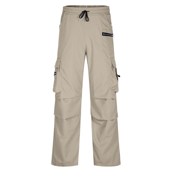 Paiwinds Men's Casual Cargo Pants with Drawstring Elastic Waist, Relaxed Fit Multi-Pocket Trousers for Spring Summer Outdoor, Khaki
