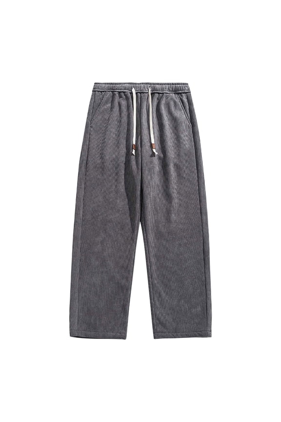 Men's Casual Corduroy Pants with Drawstring and Warm Lining, Comfortable for Autumn and Winter, Elastic Waist with Pockets for Daily Use