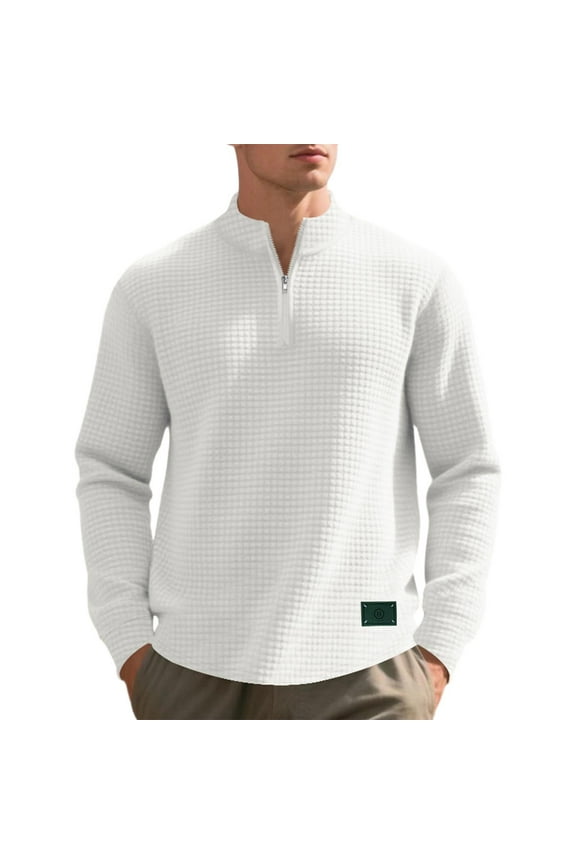 Men's Casual Shirt Jacket & Long Sleeve Top, Loose Fit Stand Collar Button Down Shirt with Jacquard Check Pattern, Fall Spring Lightweight Polyester Shacket for Outdoor