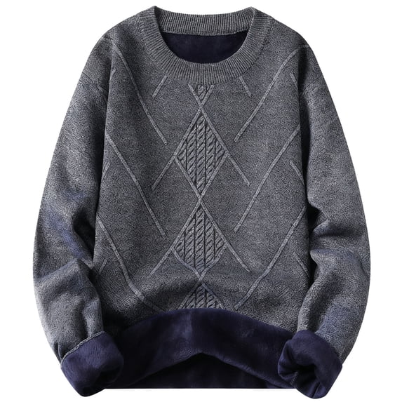 Paiwinds Men's Casual Solid Color Knit Sweater, Long Sleeve Round Neck Warm Pullover with Fleece Lining, Comfortable Top for Winter Wear and Cold Weather Protection