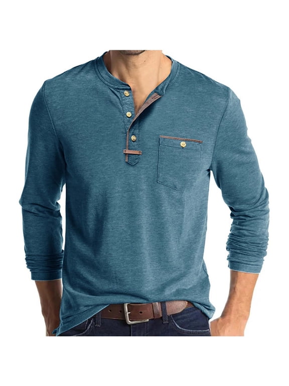 Men's Casual Button Half-Cardigan Top, Nylon-Spandex Blend Round Neck Shirt with Button Pockets for Layering