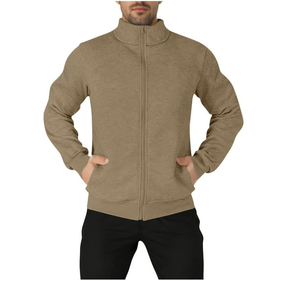 Paiwinds Men's Casual Zipper Cardigan, Solid Color Stand Collar with Arm Zipper Details and Pocket. Hoodless Full Zip Design, Lightweight and Versatile for Everyday Wear