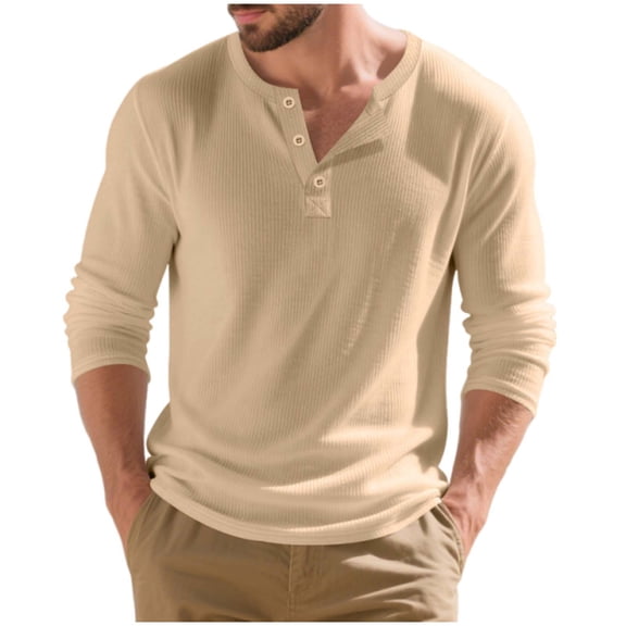 Paiwinds Men's Classic Henley Shirt, Long Sleeve Ribbed Knit Top with Half Button Placket, Soft Casual Loose Fit Pullover for Everyday Comfort