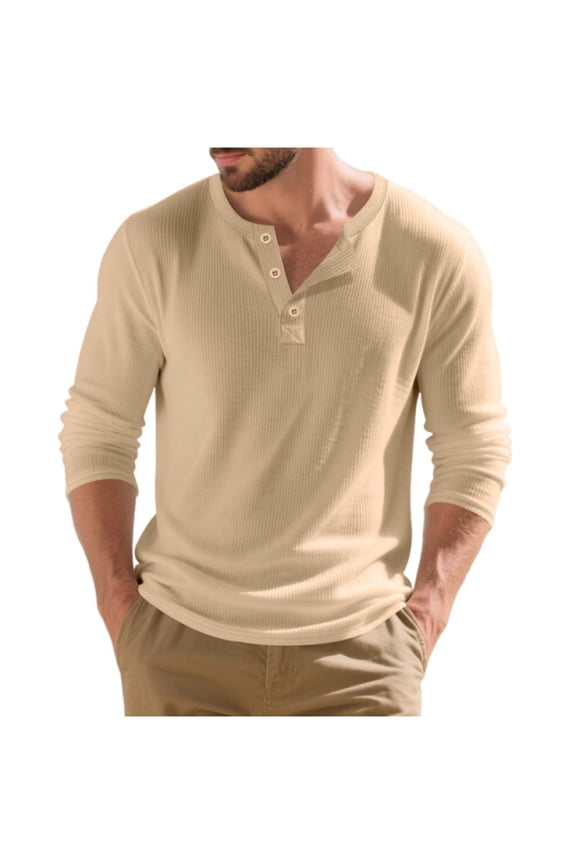 Men's Classic Henley Shirt, Long Sleeve Ribbed Knit Top with Half Button Placket, Soft Casual Loose Fit Pullover for Everyday Comfort