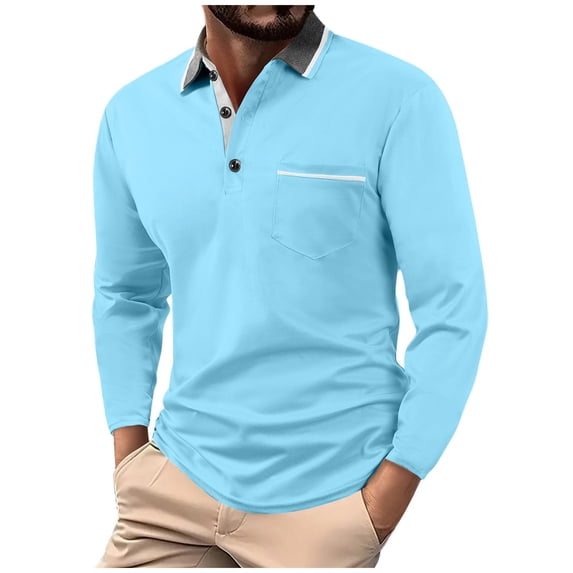 Paiwinds Men's Summer Casual Long Sleeve Lapel Shirt, Breathable Polyester Button Up T-Shirt Top with Light Stretch for Travel & Leisure, Hand Wash Recommended, Versatile for Work or Outings
