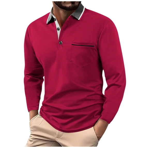 Paiwinds Men's Summer Casual Long Sleeve Lapel Shirt, Breathable Polyester Button Up T-Shirt Top with Light Stretch for Travel & Leisure, Hand Wash Recommended, Versatile for Work or Outings
