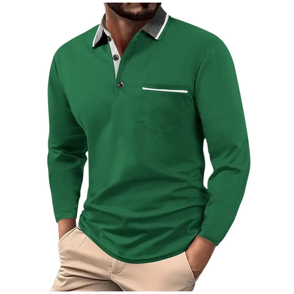 Paiwinds Men's Summer Casual Long Sleeve Lapel Shirt, Breathable Polyester Button Up T-Shirt Top with Light Stretch for Travel & Leisure, Hand Wash Recommended, Versatile for Work or Outings