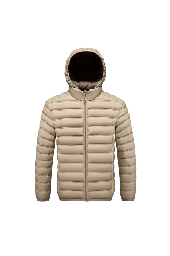 Men's Color Contrast Hooded Jacket Full Zip Front Long Sleeve Solid Color Quilted Parka with Removable Hood for Style Variety