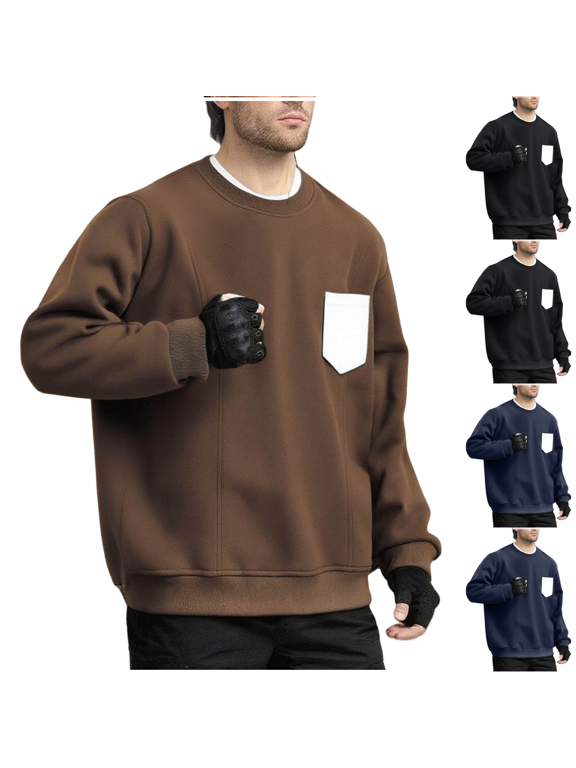 Men's Crewneck Sweatshirt Lightweight for Summer, Solid Color Long Sleeve Pullover with Stretch, Soft Nylon Spandex Blend for Casual Comfort