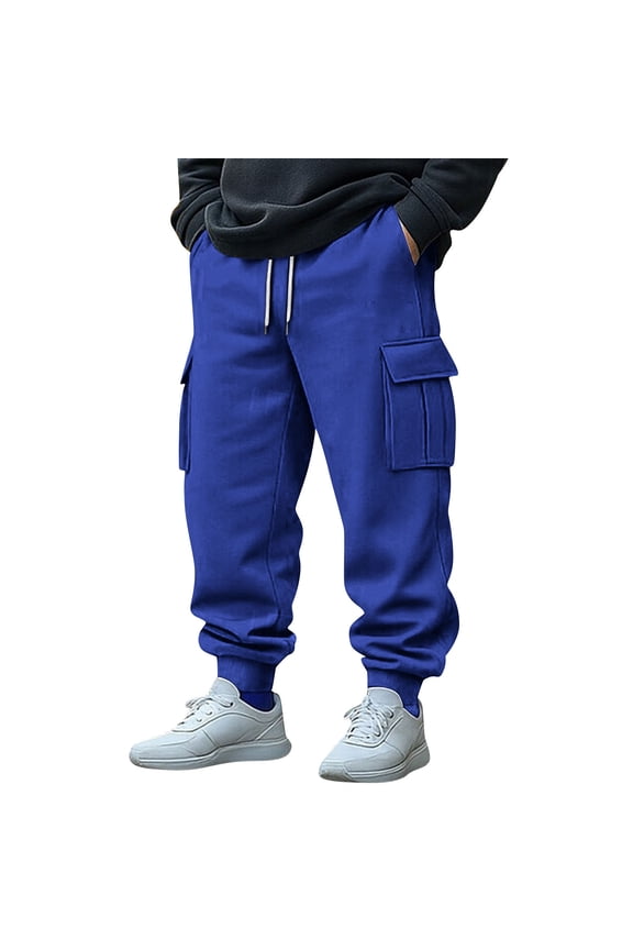Men's Cuffed Jogger Pants Elastic Waist Drawstring Workwear Trousers with Multiple Pockets for Outdoor Work, Hiking and Daily Practical Use