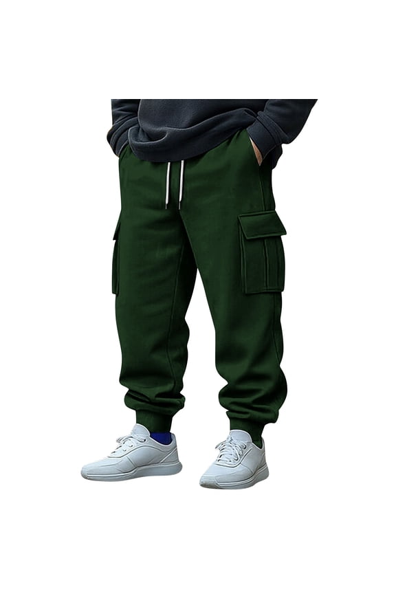 Men's Cuffed Jogger Pants Elastic Waist Drawstring Workwear Trousers with Multiple Pockets for Outdoor Work, Hiking and Daily Practical Use