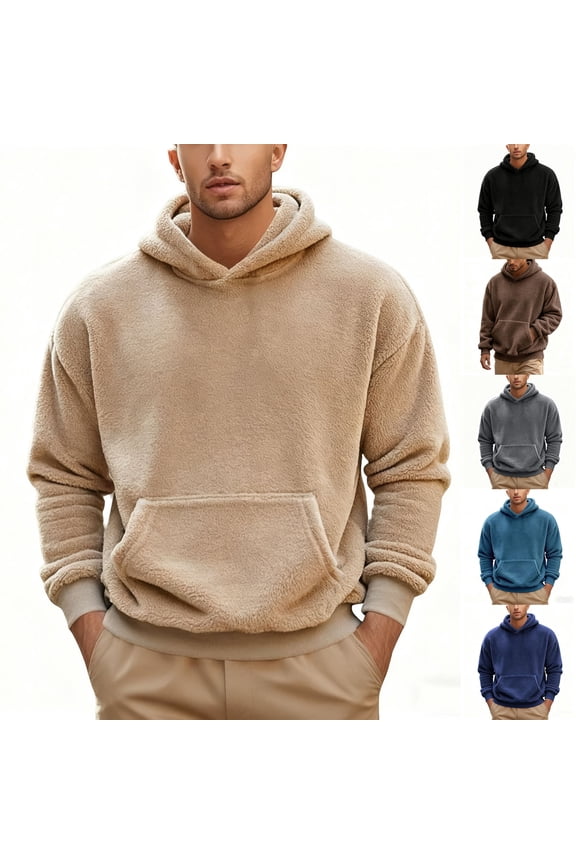 Men's Double-Sided Fleece Hoodie, Ultra Soft & Warm Plush Pullover with Adjustable Drawstring Hood and Pocket, Heavyweight Winter Sweatshirt