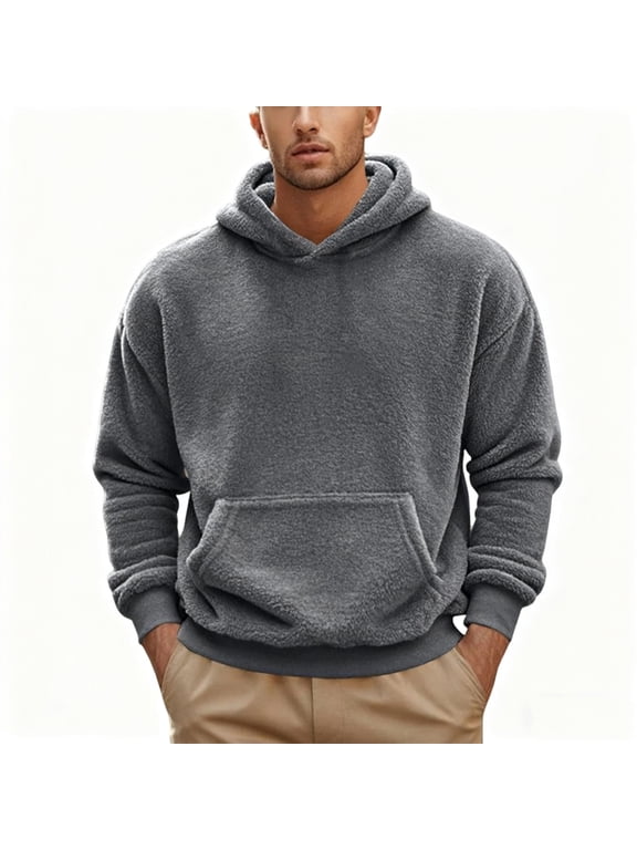 Men's Double-Sided Fleece Hoodie, Ultra Soft & Warm Plush Pullover with Adjustable Drawstring Hood and Pocket, Heavyweight Winter Sweatshirt