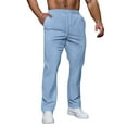 thumbnail image 1 of Paiwinds Men's Fashion Solid Color Drawstring Elastic Waist Pants with Linen Fabric, Breathable and Comfortable for Hot Weather, Loose Fit for Leisure and Yoga, 1 of 5