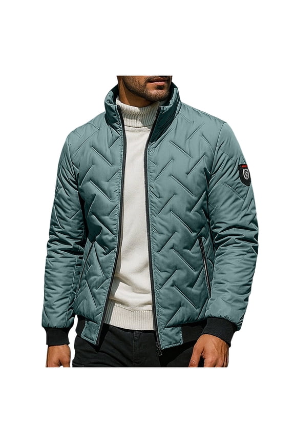 Men's Fashion Solid Color Outdoor Jacket with Zipper Pockets - Crafted from Polyester for Lightweight Warmth, Stand Collar Perfect for Casual Use