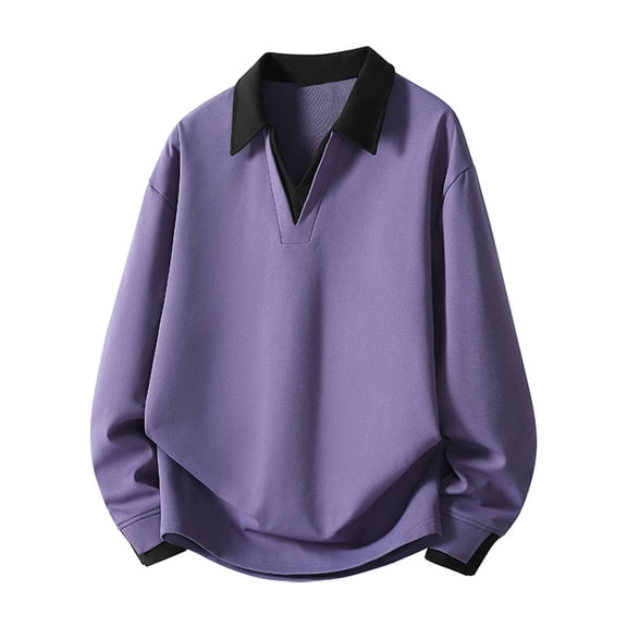Paiwinds Men's Fashionable Color Blocked Pullover, Long Sleeve Lapel Casual Hoodie Shirt with Modern Design, Stylish Top for Trendy Outfits and Fashion Wear