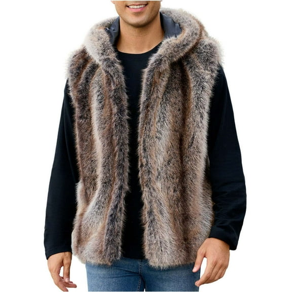 Paiwinds Men's Faux Fur Vest V-Neck Design Full Zip Front Plush Comfort Luxurious Look Fashion Statement for Winter Parties and Casual Outings